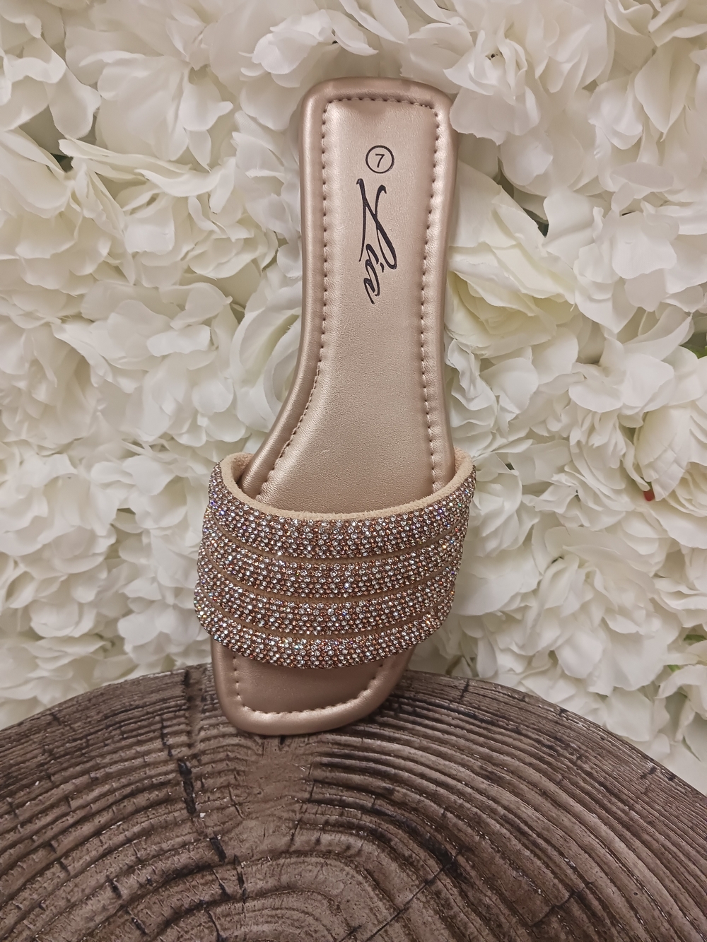 Lia Gold Embellished Slide Sandals